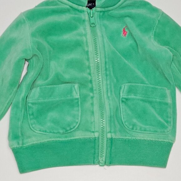 Ralph Lauren Green Velour Hoodie Full Zip Sweatshirt Baby Infant 9 Months READ - Picture 3 of 10